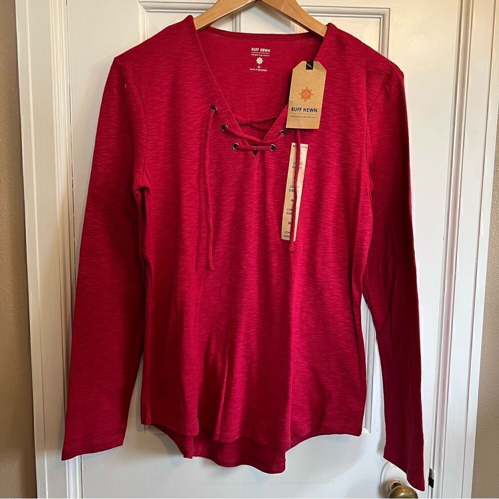 Ruff Hewn red long sleeve lace up front top